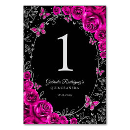 Fuchsia Pink Black Silver Quinceanera Tischnummer