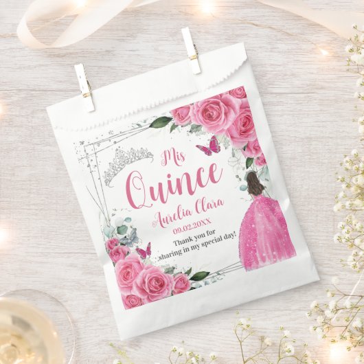 Fuchsia Pink Bläserprinzessin Silver Quinceañera 1 Geschenktütchen (Ausgeschnitten)