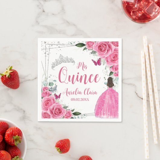 Fuchsia Pink Bläserprinzessin Silver Quinceañera 1 Serviette (Beispiel)