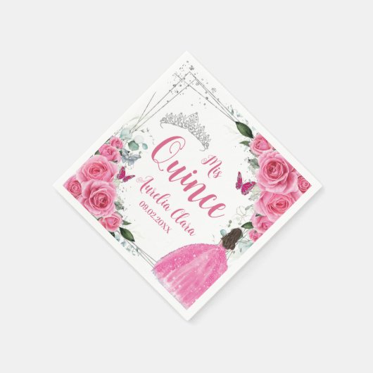 Fuchsia Pink Bläserprinzessin Silver Quinceañera 1 Serviette (Ecke)