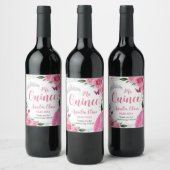 Fuchsia Pink Bläserprinzessin Silver Quinceañera 1 Weinetikett (Flaschen)