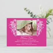 Fuchsia Pink Blühe neue Baby Birth Annoucement Einladung (Stehend Vorderseite)