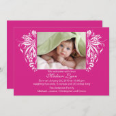 Fuchsia Pink Blühe neue Baby Birth Annoucement Einladung (Vorne/Hinten)