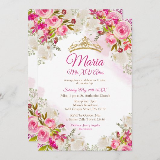 Fuchsia Pink Blume Mis XV Anos Birthday  Einladung (Vorne/Hinten)