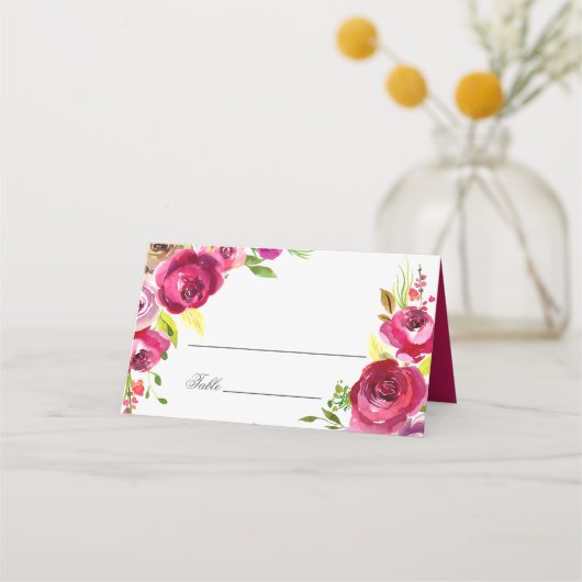 Fuchsia Pink Blumengarten Hochzeitstisch Platzkarte (Vorderseite)