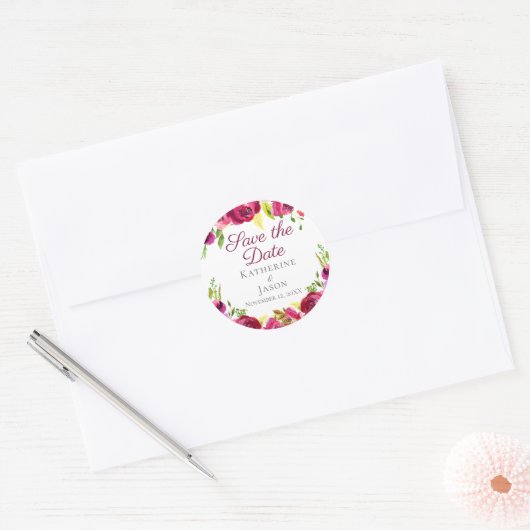 Fuchsia Pink Blumengarten Save the Date Runder Aufkleber (Umschlag)