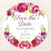 Fuchsia Pink Blumengarten Save the Date Runder Pappuntersetzer (Vorderseite)