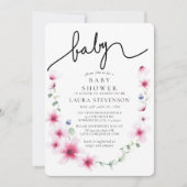 Fuchsia Pink Blumenkalligrafie Kinderdusche Einladung (Vorderseite)