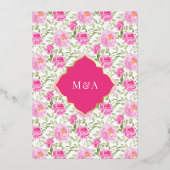 Fuchsia Pink Blumenmuster muslimische Hochzeit Gol Folieneinladung (Rückseite)