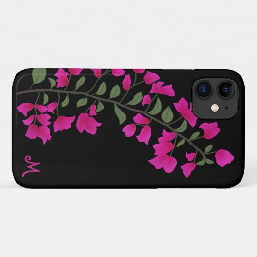 Fuchsia Pink Bougainvillea Monogram Phone Case (Rückseite (Horizontal))
