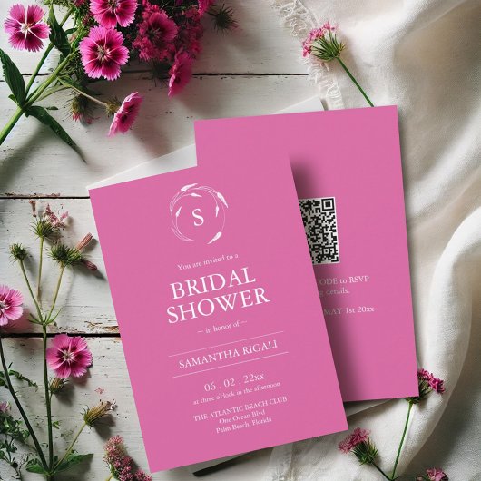 Fuchsia Pink Bridal Dusche Einladung mit QR Code