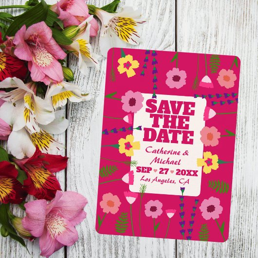 Fuchsia Pink Bright & Bold farbiger QR Code Save The Date