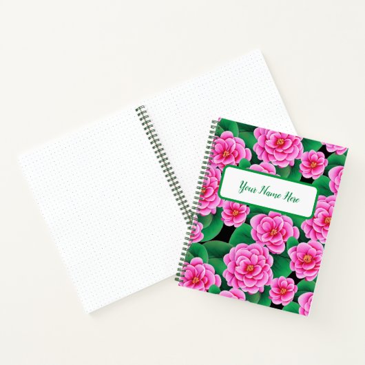 Fuchsia Pink Camellias & Jade Green Blätter Journa Notizblock (Innenseite)