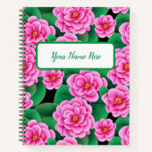 Fuchsia Pink Camellias & Jade Green Blätter Journa Notizblock (Vorderseite)