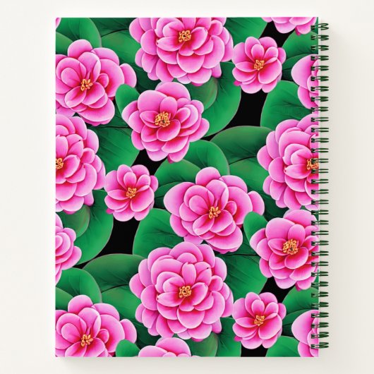Fuchsia Pink Camellias & Jade Green Blätter Journa Notizblock (Rückseite)