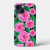 Fuchsia Pink Camellias und Jade Green Blätter Case-Mate iPhone Hülle (Rückseite)