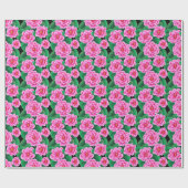Fuchsia Pink Camellias und Jade Green Blätter Geschenkpapier (Flach)