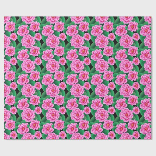 Fuchsia Pink Camellias und Jade Green Blätter Geschenkpapier (Flach)