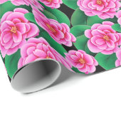 Fuchsia Pink Camellias und Jade Green Blätter Geschenkpapier (Rolleneckpunkt)