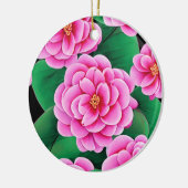 Fuchsia Pink Camellias und Jade Green Blätter Keramik Ornament (Links)