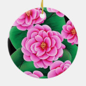 Fuchsia Pink Camellias und Jade Green Blätter Keramik Ornament (Hinten)