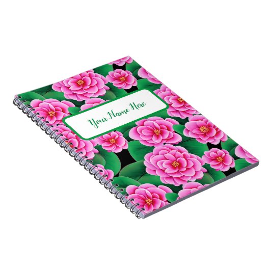 Fuchsia Pink Camellias und Jade Green Blätter Notizblock (Rechte Seite)