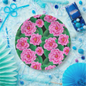 Fuchsia Pink Camellias und Jade Green Blätter Pappteller (Party)