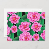 Fuchsia Pink Camellias und Jade Green Blätter Postkarte (Vorne/Hinten)