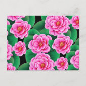 Fuchsia Pink Camellias und Jade Green Blätter Postkarte (Vorderseite)