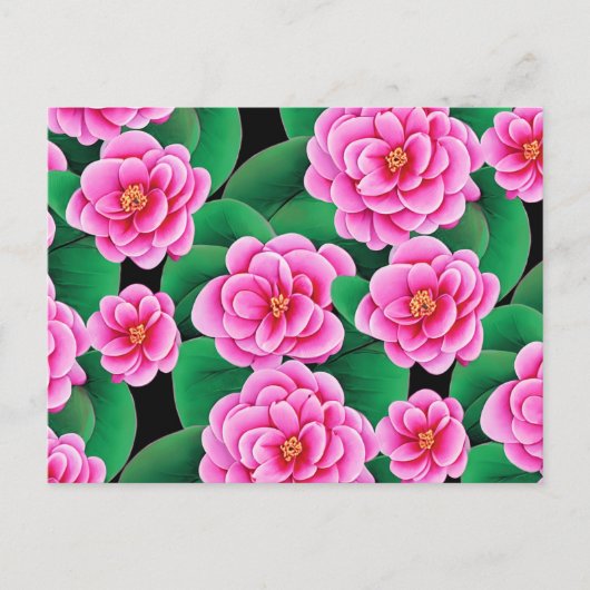 Fuchsia Pink Camellias und Jade Green Blätter Postkarte (Vorderseite)