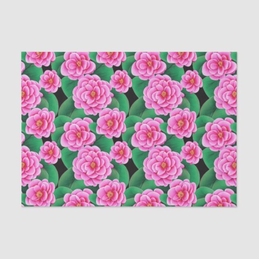 Fuchsia Pink Camellias und Jade Green Blätter Seidenpapier (Vorderseite)