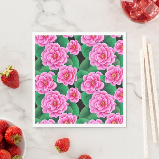 Fuchsia Pink Camellias und Jade Green Blätter Serviette (Beispiel)