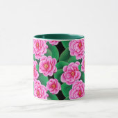 Fuchsia Pink Camellias und Jade Green Blätter Tasse (Zentrum)