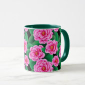 Fuchsia Pink Camellias und Jade Green Blätter Tasse (VorderseiteRechts)