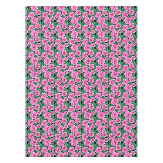 Fuchsia Pink Camellias und Jade Green Blätter Tischdecke (Vorderseite)