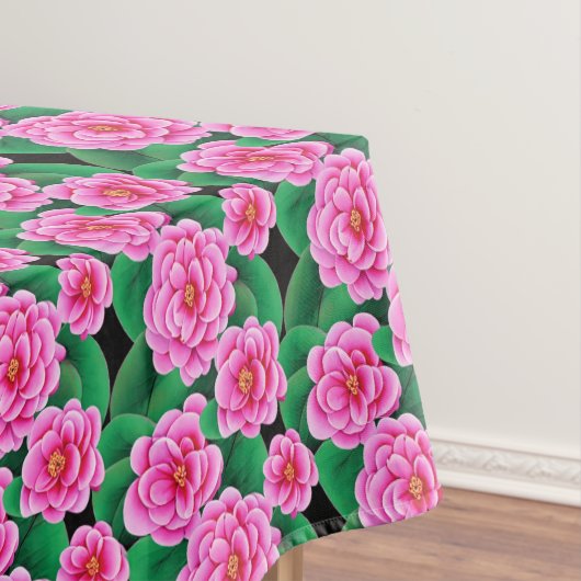 Fuchsia Pink Camellias und Jade Green Blätter Tischdecke (Beispiel)