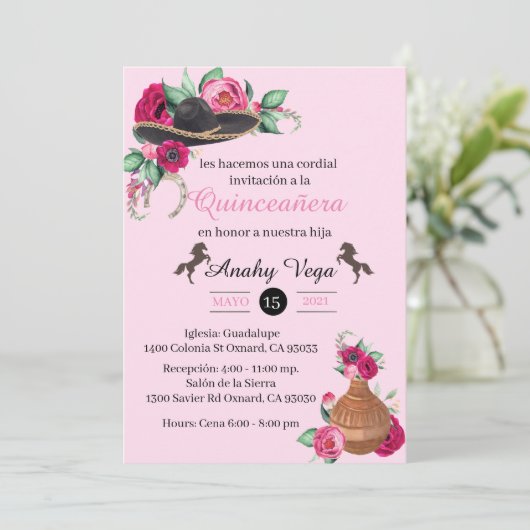 Fuchsia Pink Charra Einladung, rustikaler Charro W Save The Date (Stehend Vorderseite)