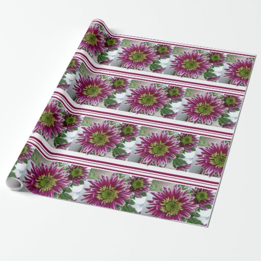 Fuchsia Pink Chrysanthemas Collage Wrapping Paper Geschenkpapier (Ungerollt)