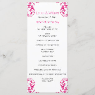 Fuchsia Pink Damask Hochzeitsprogramm Programm