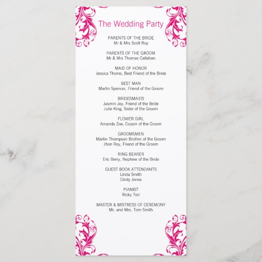 Fuchsia Pink Damask Hochzeitsprogramm Programm (Rückseite)