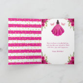 Fuchsia Pink Dress Dark Skin Princess Birthday Karte (Innenseite)