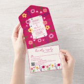 Fuchsia Pink farbenfrohe fette und helle Blumenhoc All In One Einladung (Abreißen)