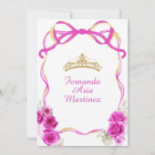 Fuchsia Pink Floral Bow Ribbon Gold Mis Quince Einladung (Rückseite)
