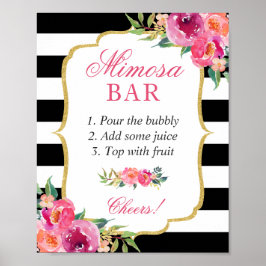 Fuchsia Pink Floral Brautparty Mimosa Bar Sign Poster