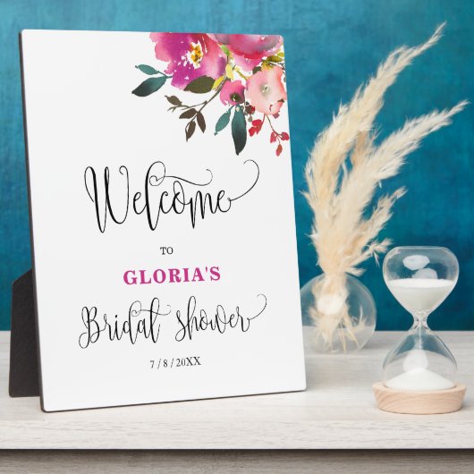 Fuchsia Pink Floral  Bridal Shower Welcome  Fotoplatte (Seite)