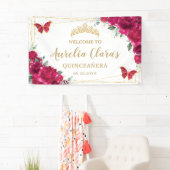 Fuchsia Pink Floral Butterflies Welcome Backdrop Banner (Insitu)
