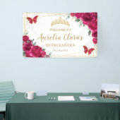 Fuchsia Pink Floral Butterflies Welcome Backdrop Banner (Messeveranstaltung)