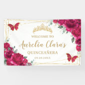 Fuchsia Pink Floral Butterflies Welcome Backdrop Banner (Horizontal)