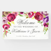 Fuchsia Pink Floral Chic Romantische Hochzeit Will Banner (Horizontal)
