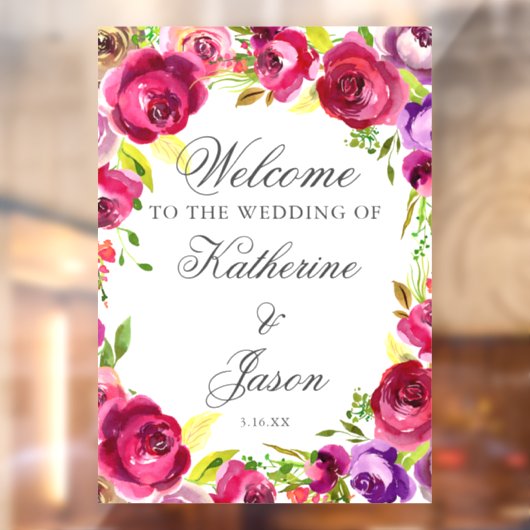 Fuchsia Pink Floral Chic Romantische Hochzeit Will Fensteraufkleber (Blatt 2)